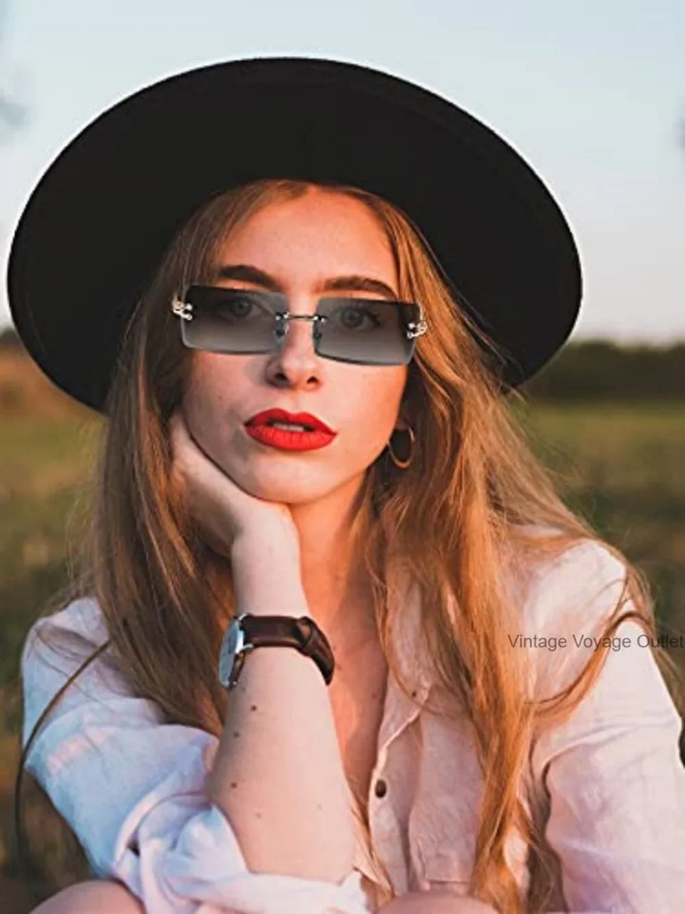 4 Pairs Rimless Rectangle Sunglasses Metal Frame UV Protection